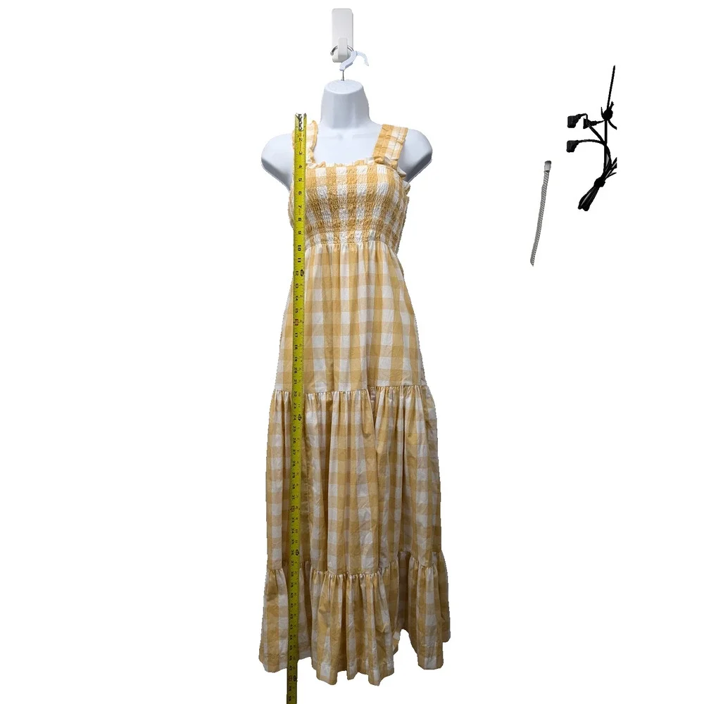 Abercrombie & Fitch Smocked Maxi Dress Women XS Petite Gingham Tiered Minimalist
